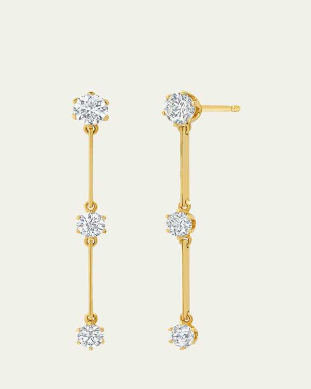 18K Yellow Gold Floating Diamond Triple Drop Earrings